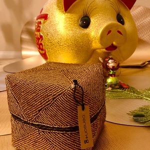 Gold artisan beaded jewelry box